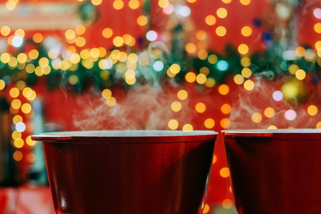 two red-and-white beer cups